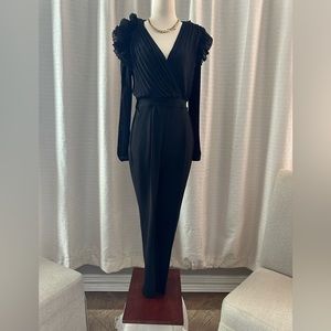 Express, Black Pleated Ruffle Shoulder Jumpsuit, size 4